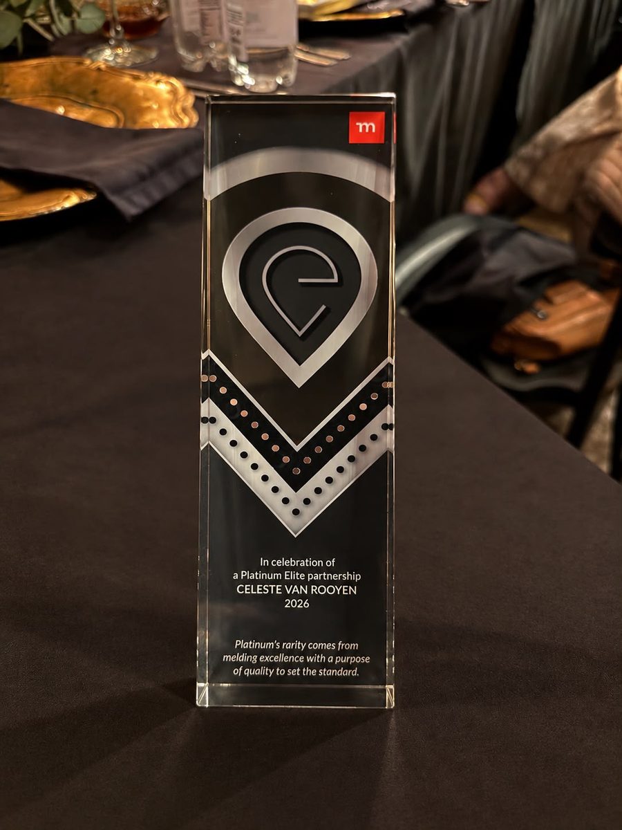 Momentum Elite Partnerships trophy 2026, inscribed In celebration of a Platinum Elite partnership, Celeste van Rooyen, 2026, received by Curemed